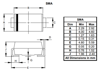 机械图纸 - Diodes Incorporated SMxJ汽车用TVS二极管